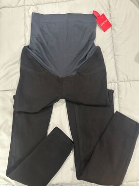 SPANX Black High-Waist Maternity Leggings with Fold-Over Panel
